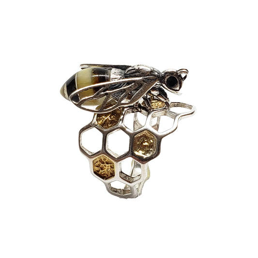 Multi-Color Amber Sterling Silver Bee Adjustable Ring