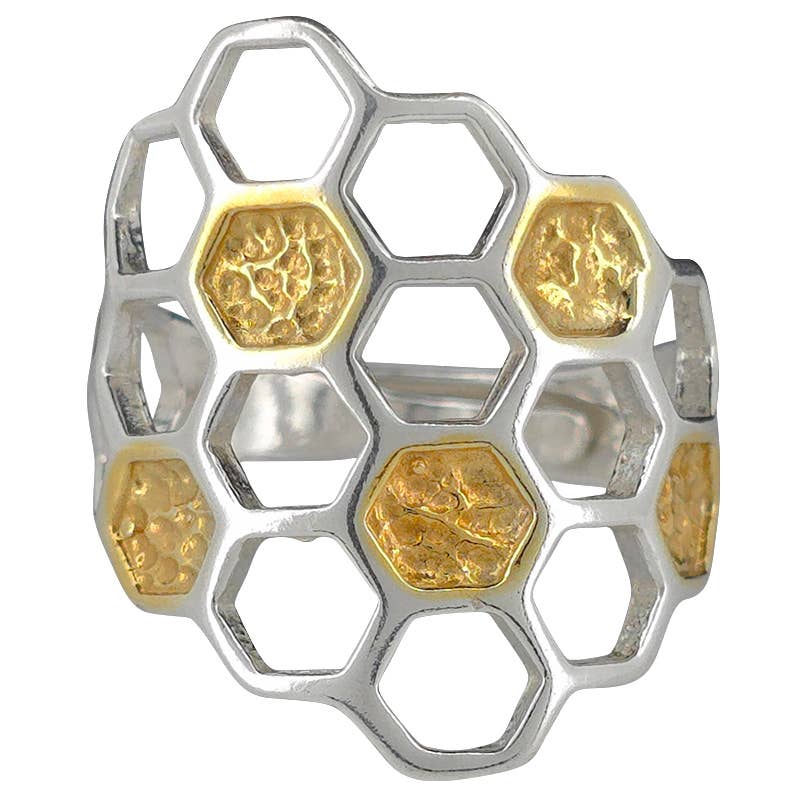 Gold Plated Silver Honeycomb Adjustable Ring
