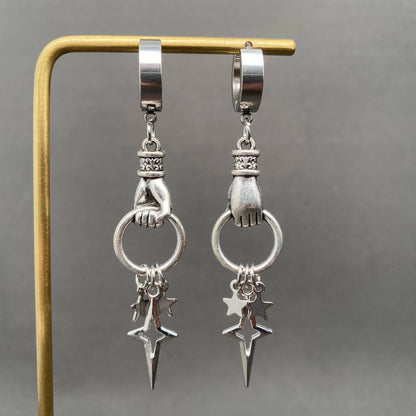 Gothic Hand Catch Star Huggie Hoop Earrings