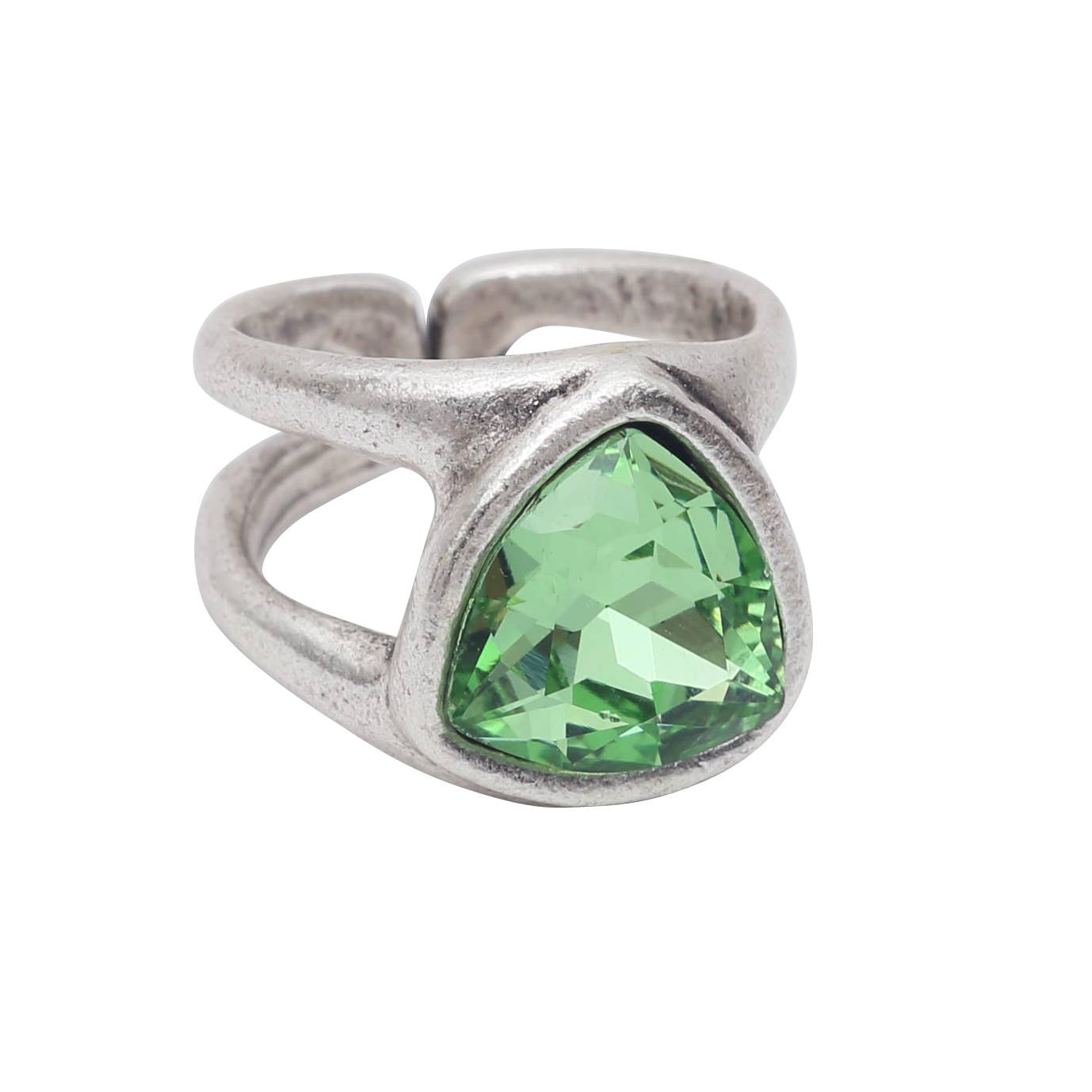 Handmade Green Swarovski Crystal 945 Silver Plate Ring