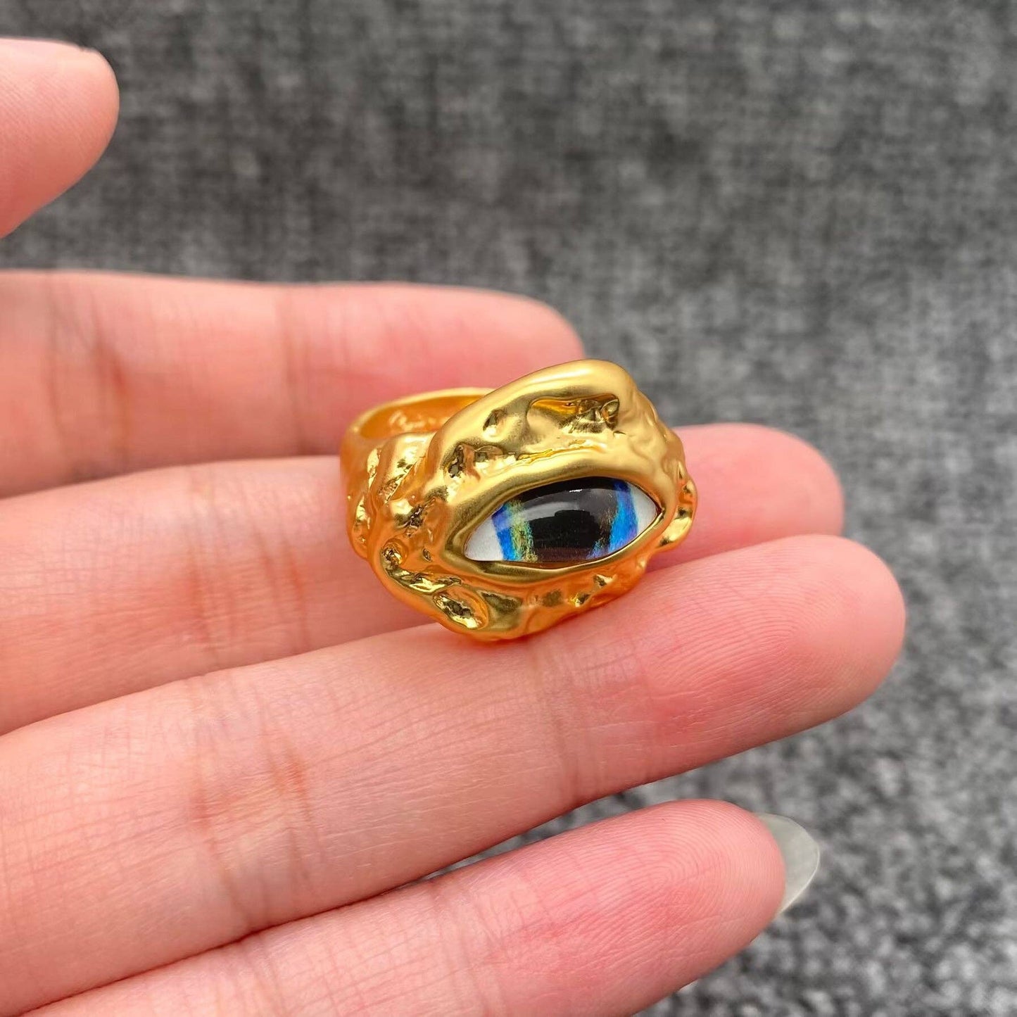 Vintage 24K Gold Plated Blue Evil Eye Ring