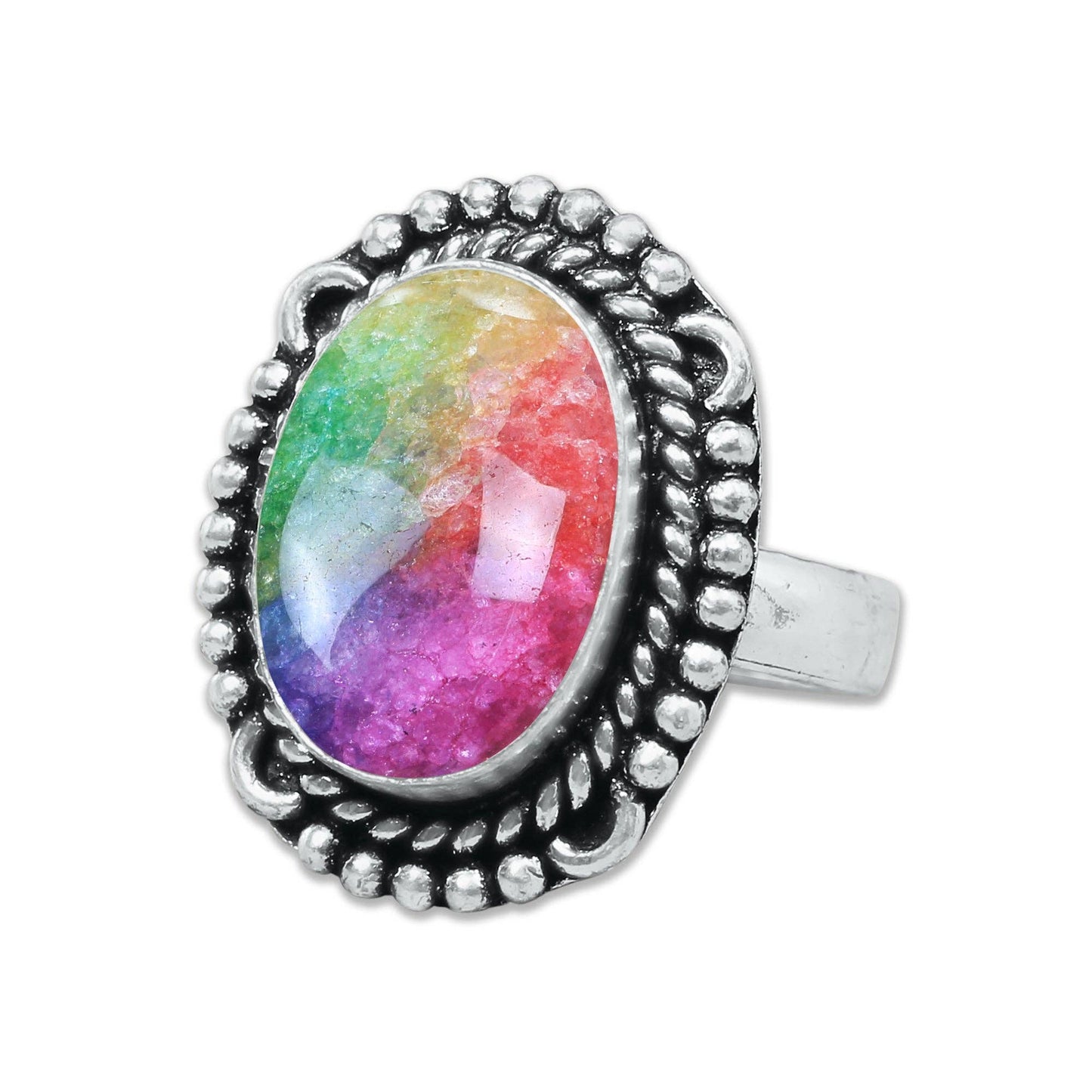 Rainbow Quartz Rings 🌈 Handmade & Silver-Plated, Colored Semiprecious Gemstone (US Sizes 6–10)