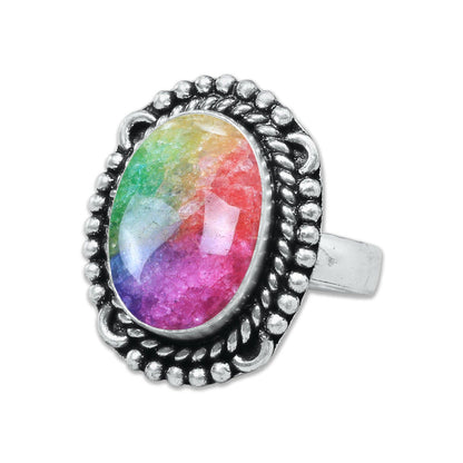 Rainbow Quartz Rings 🌈 Handmade & Silver-Plated, Colored Semiprecious Gemstone (US Sizes 6–10)