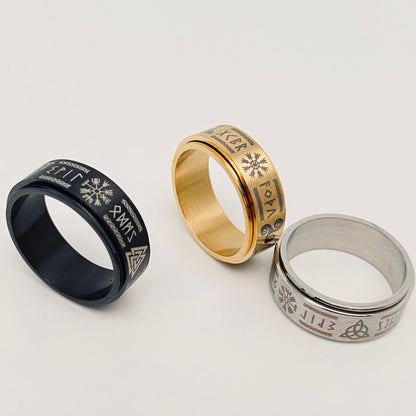 Viking Stainless Steel Heraldic Totem Rune Rotatable Rings