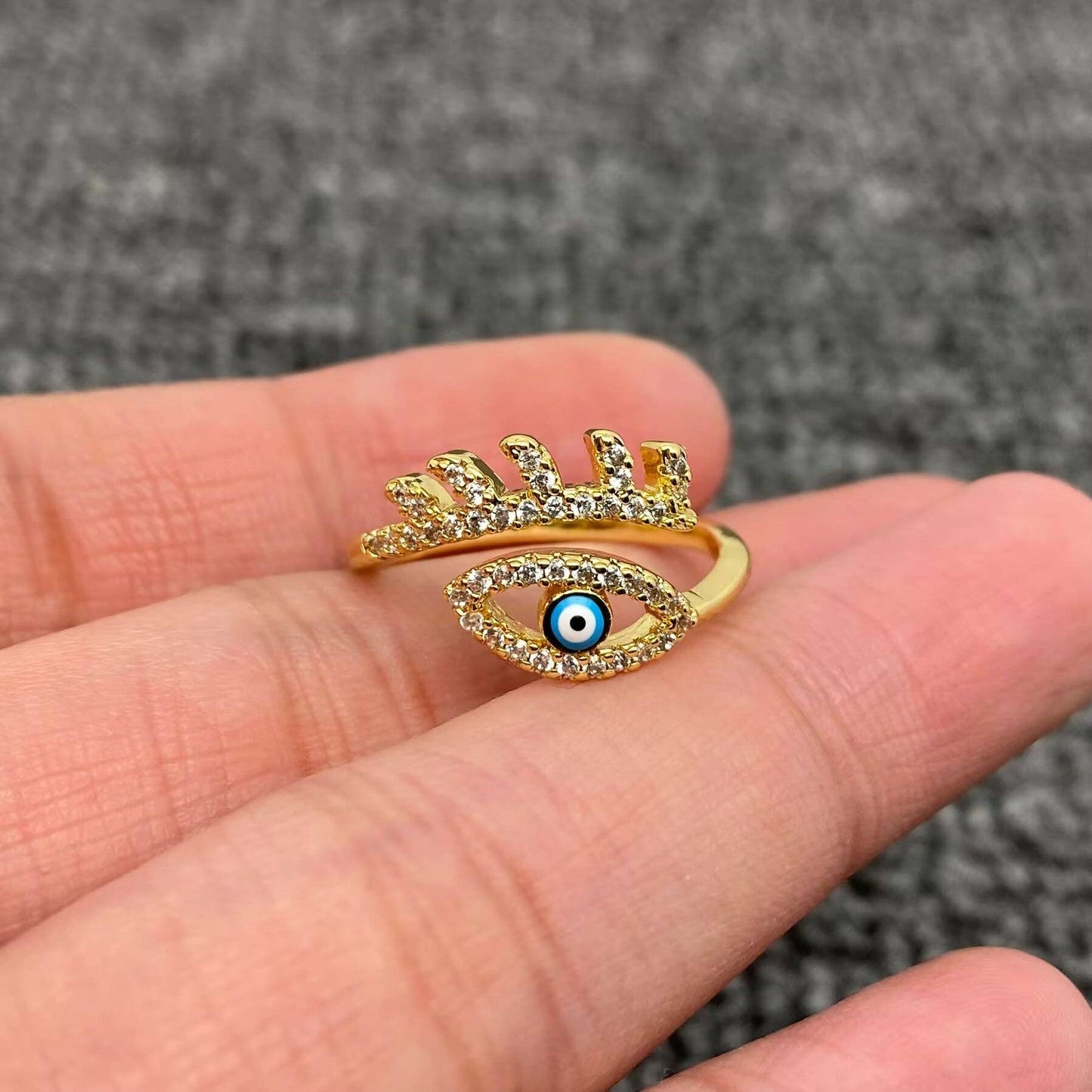 Enamel Rhinestone Turkish Evil Eye Golden Adjustable Rings