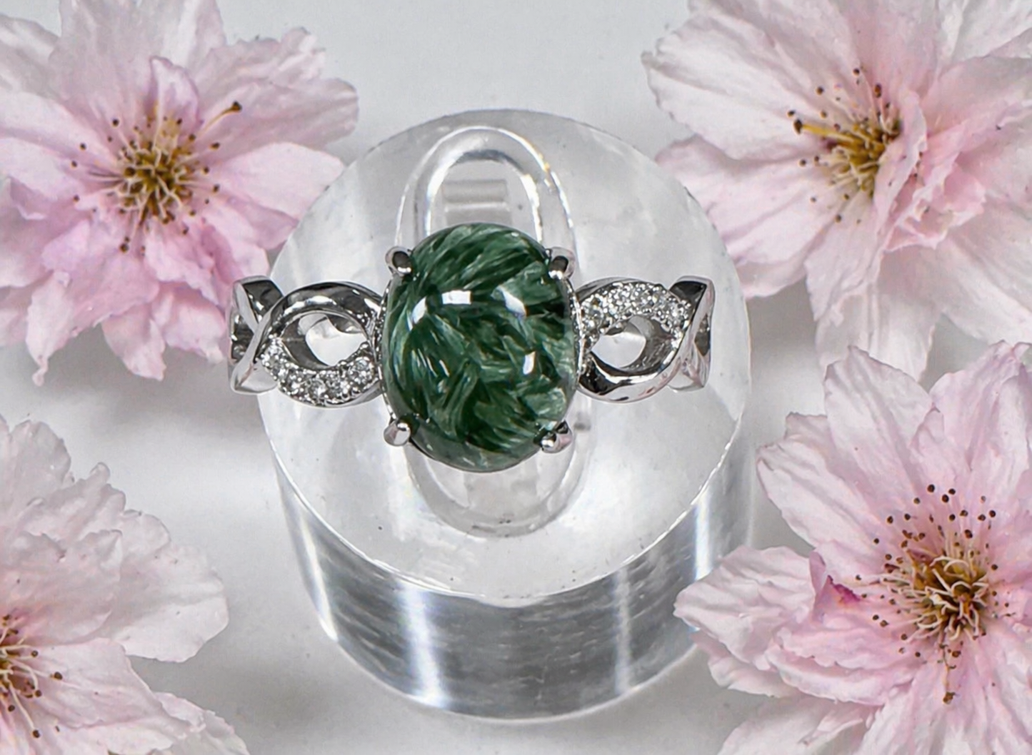 Natural Seraphinite Stainless Steel Ring