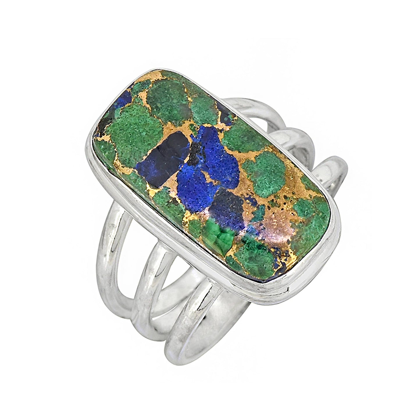 925 Sterling Silver Lapis Malachite Copper Bohemian Ring