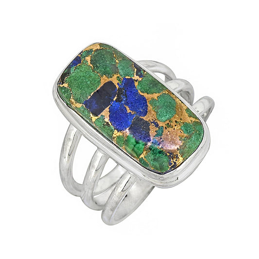 925 Sterling Silver Lapis Malachite Copper Bohemian Ring