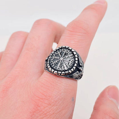 Stainless Steel Viking Rune Compass Ring