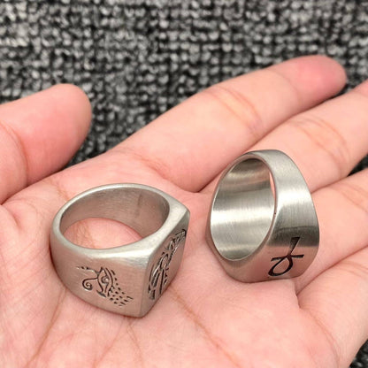 Egyptian Anubis & Horus Signet Stainless Steel Ring