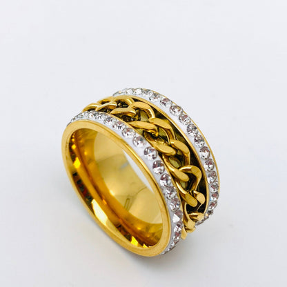 Titanium & Stainless Steel Rhinestone Rotatable Chain Fidget Ring