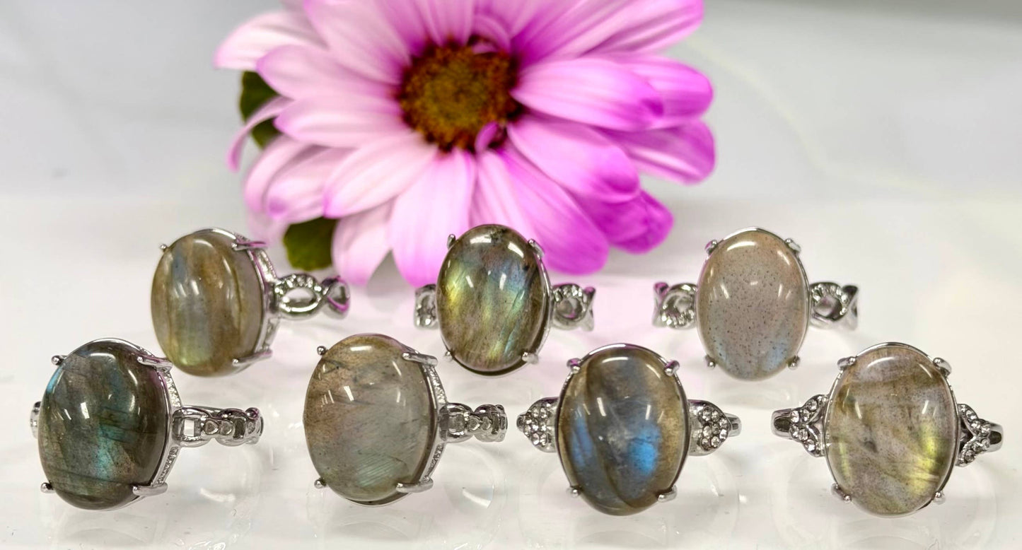 Natural Labradorite Stainless Steel Rings