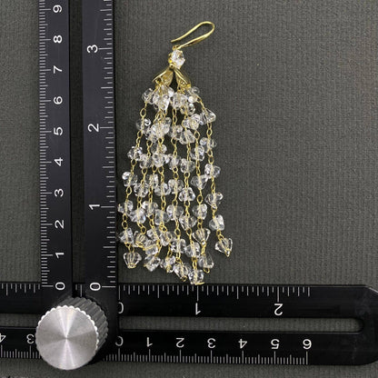 White Crystal Fringe Long Tassel Earrings