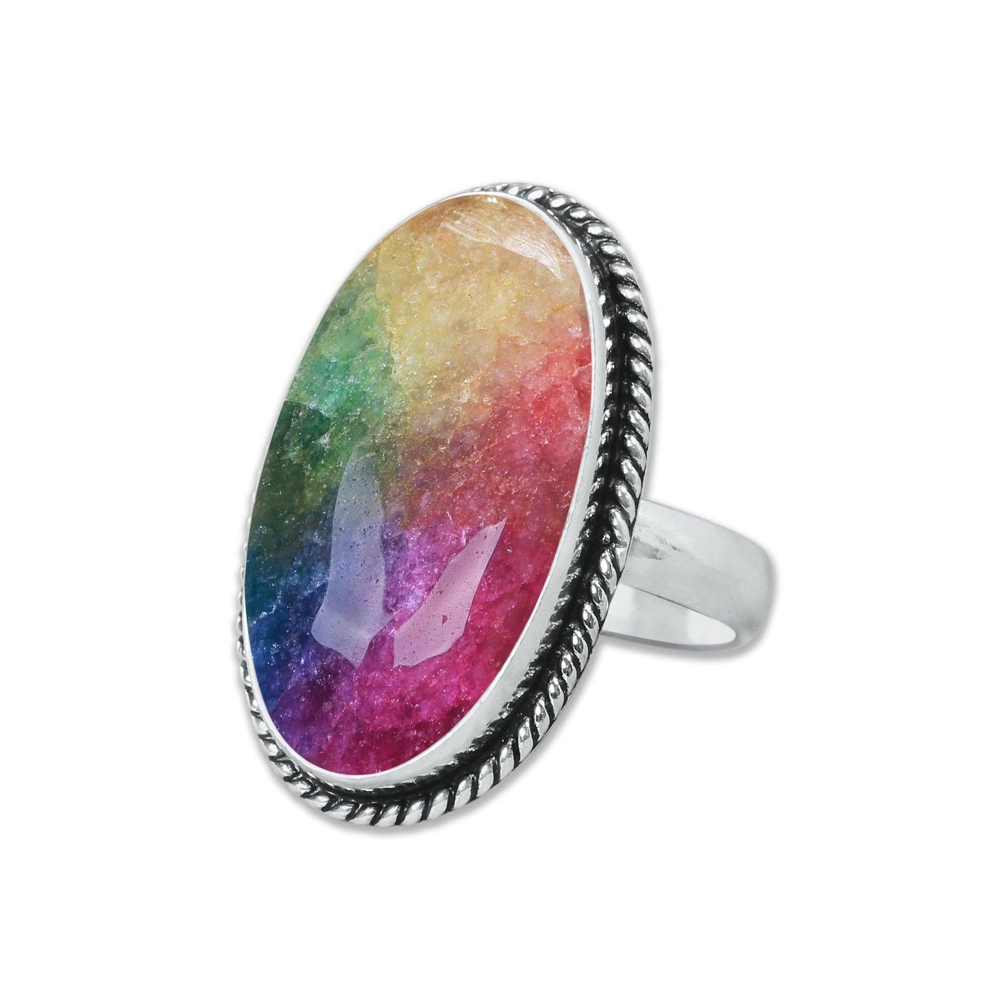 Rainbow Quartz Rings 🌈 Handmade & Silver-Plated, Colored Semiprecious Gemstone (US Sizes 6–10)