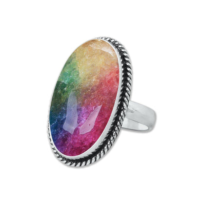 Rainbow Quartz Rings 🌈 Handmade & Silver-Plated, Colored Semiprecious Gemstone (US Sizes 6–10)