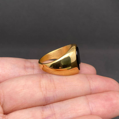 Black Onyx 18K Gold Plated Stainless Steel Ring