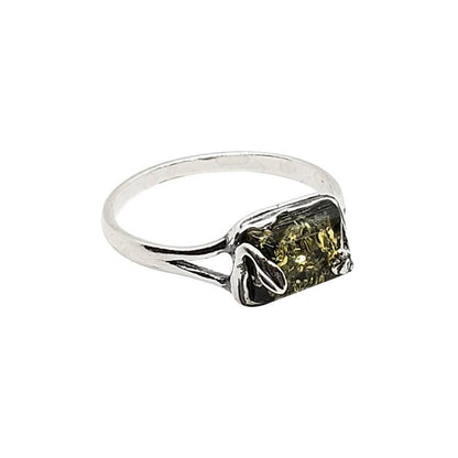 Green Amber Sterling Silver Ring