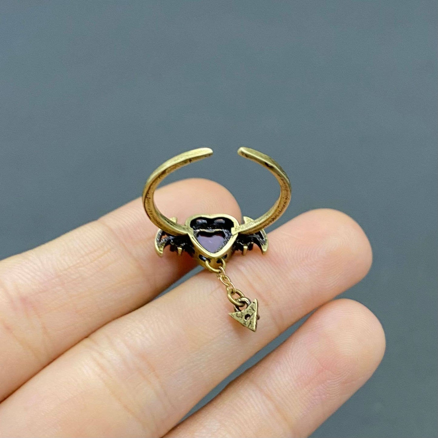 Purple Rhinestone Demon Heart Bronze Adjustable Ring