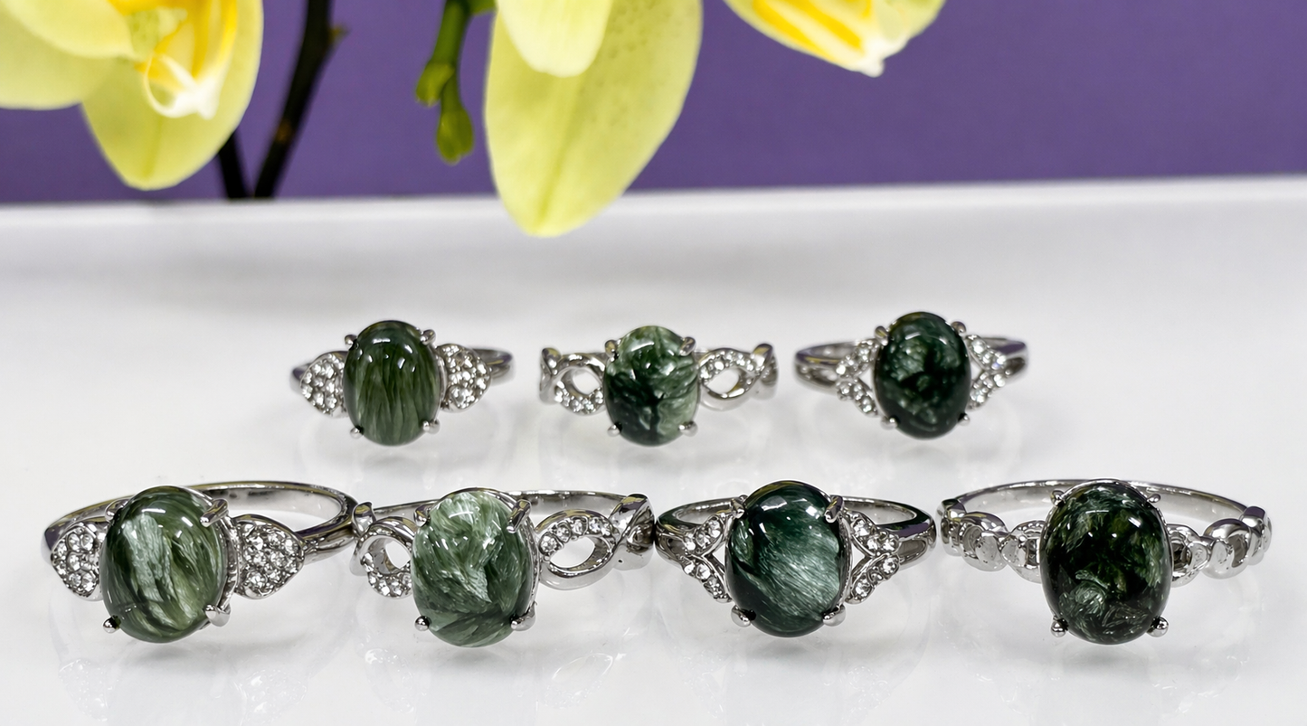 Natural Seraphinite Stainless Steel Ring