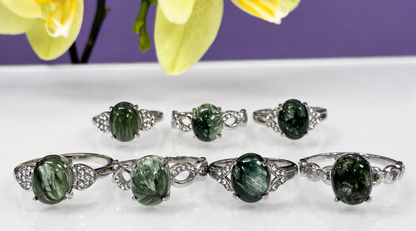Natural Seraphinite Stainless Steel Ring