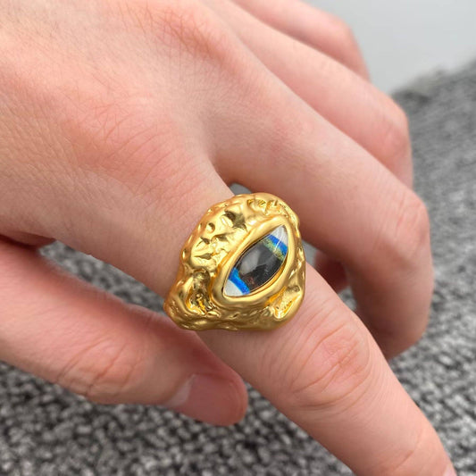 Vintage 24K Gold Plated Blue Evil Eye Ring