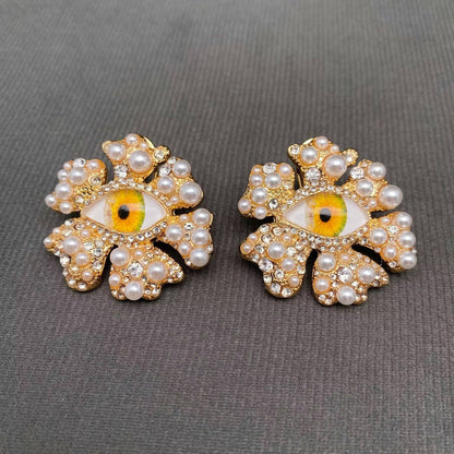 Freshwater Pearl & Rhinestone Eyes Post Earrings