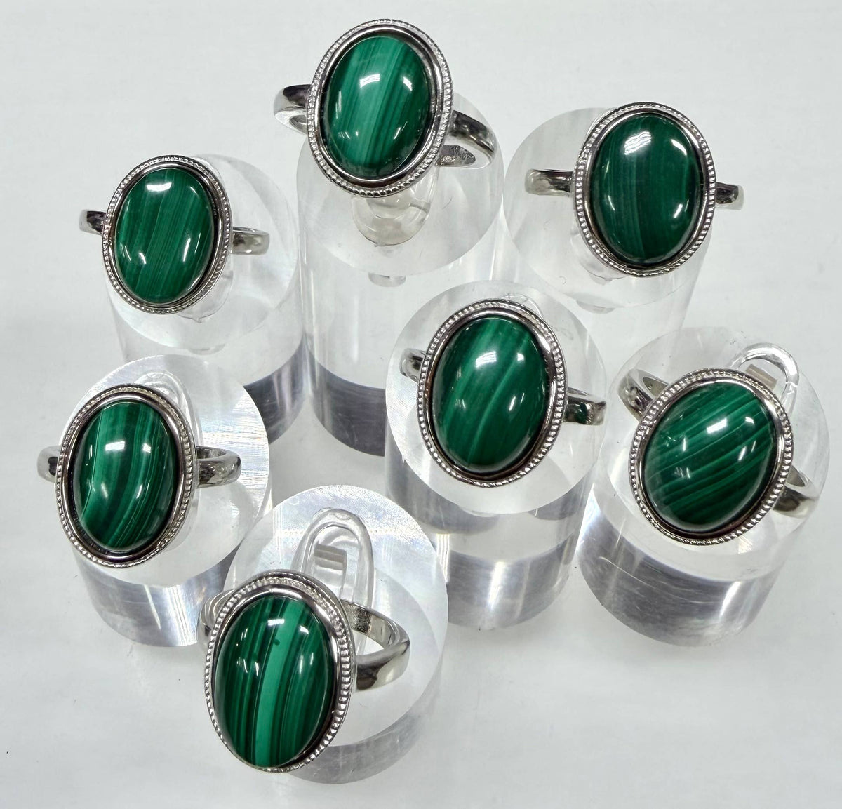 Natural Malachite Ring White Bronze
