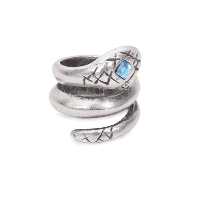 Handmade 945 Silver Plate over Brass Snake Ring With Blue Swarovski Crystal