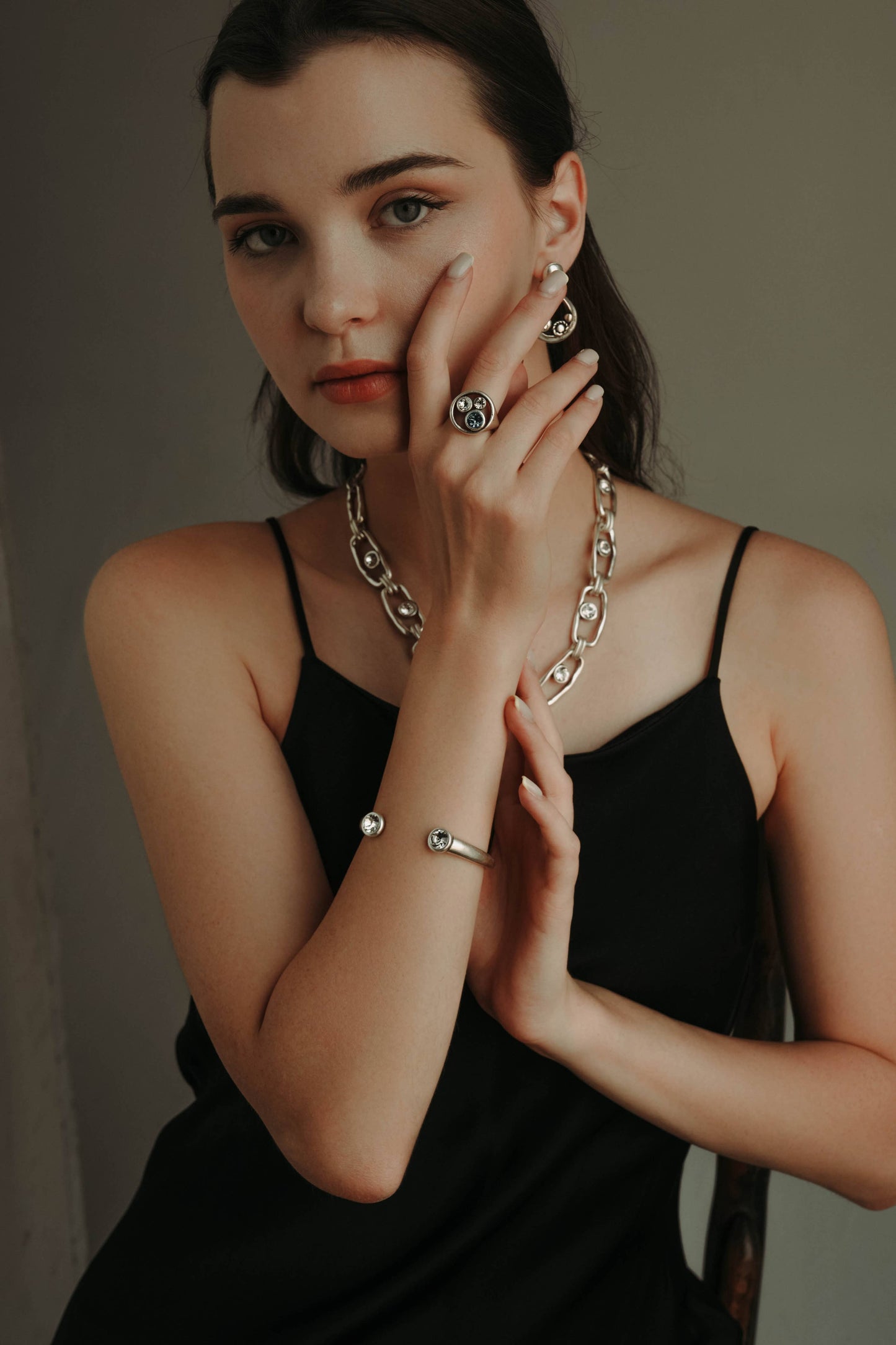 Handmade Swarovski Crystal Ring 945 Silver Plated