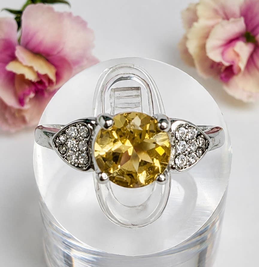 Faceted Citrine Stainless Steel Ring