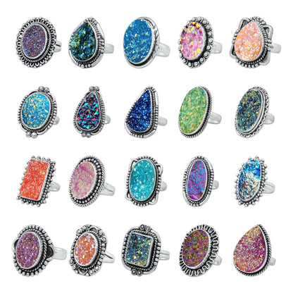 Titanium Druzy Rings – Handmade & Silver-Plated ☆ Sizes 6-10