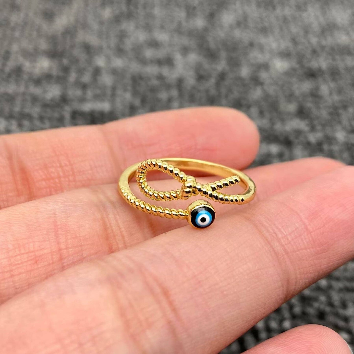 Enamel Rhinestone Turkish Evil Eye Golden Adjustable Rings