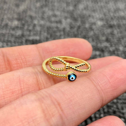 Enamel Rhinestone Turkish Evil Eye Golden Adjustable Rings