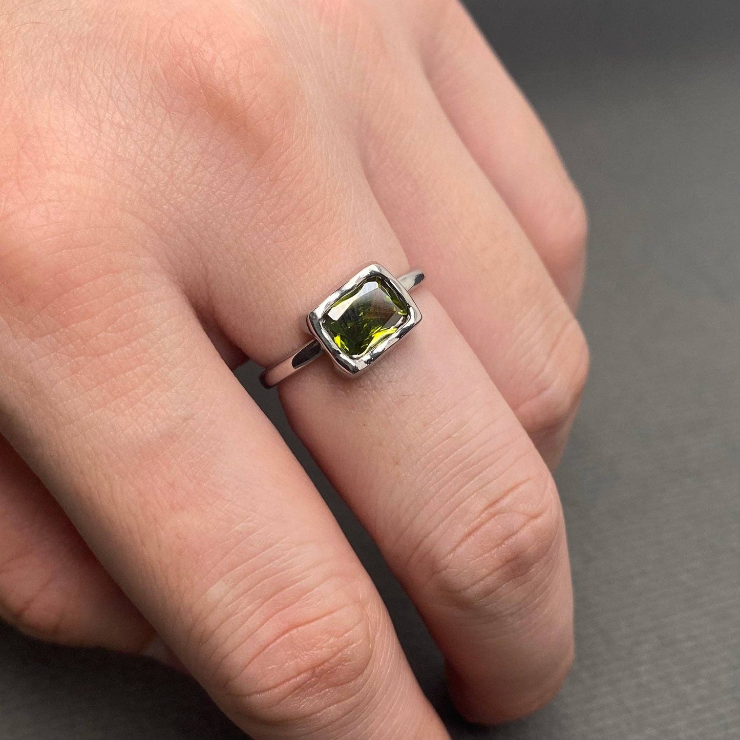 Green Zircon Inlaid Stainless Steel Adjustable Ring