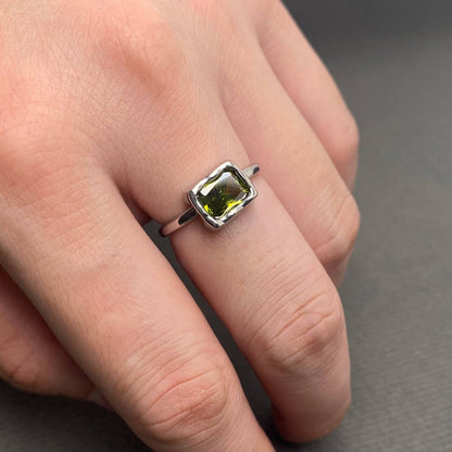 Green Zircon Inlaid Stainless Steel Adjustable Ring