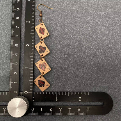 Wooden Ace Poker Cards Linked Dangle Earrings