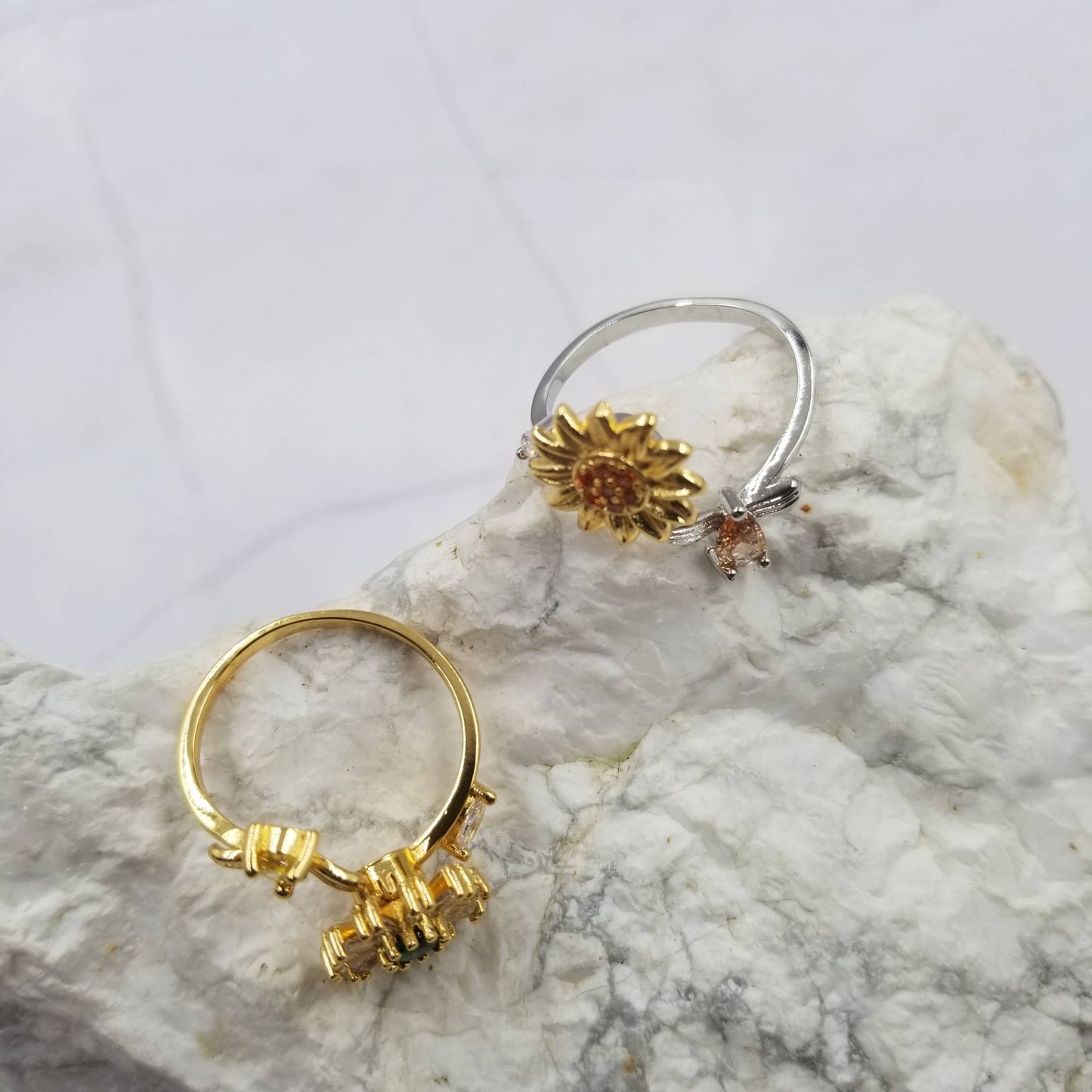 Swarovski Crystal Sunflower Anxiety Ring - Adjustable