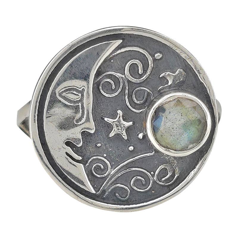Faceted Labradorite Sterling Silver Moon Ring