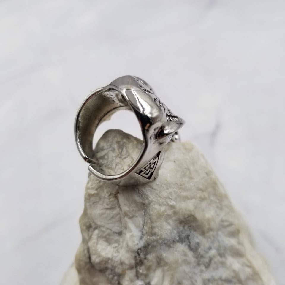 Norse Runes Raven Skull Ring