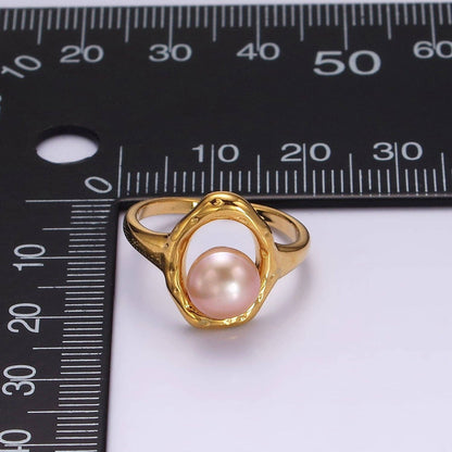 14K Gold Filled White or Pink Pearl Open Oblong Ring ☆ Gold or Silver