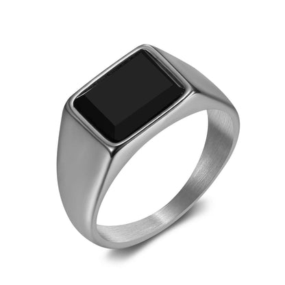 Masculine Style Smooth Black Jasper Signet Ring