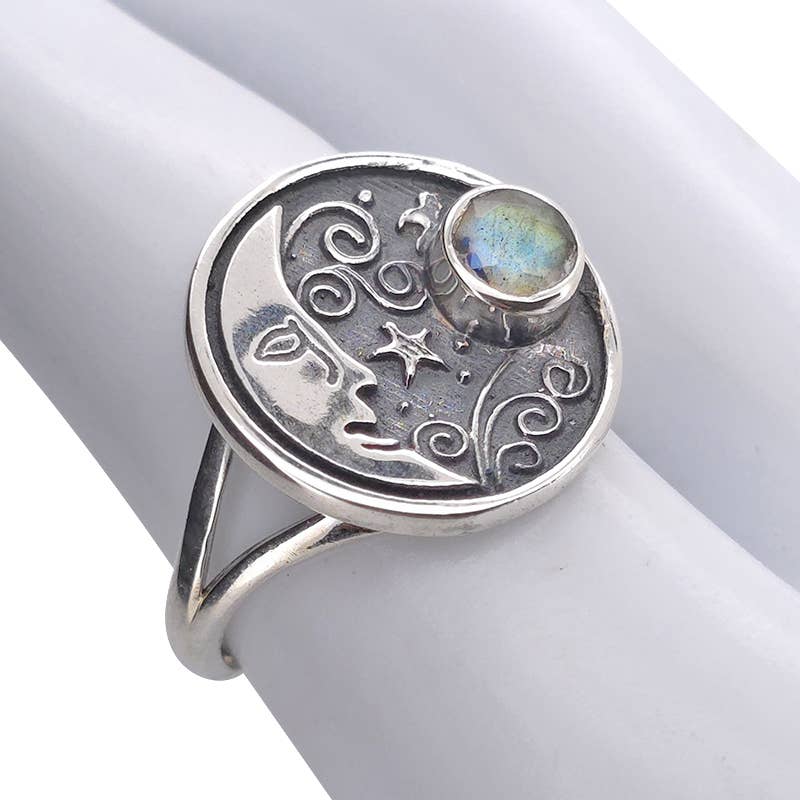 Faceted Labradorite Sterling Silver Moon Ring