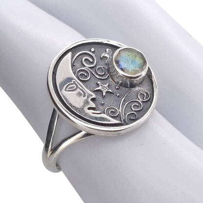 Faceted Labradorite Sterling Silver Moon Ring
