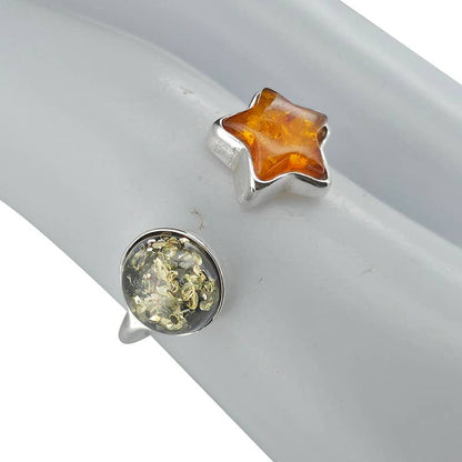 Multi-Color Amber Sterling Silver Star Adjustable Ring