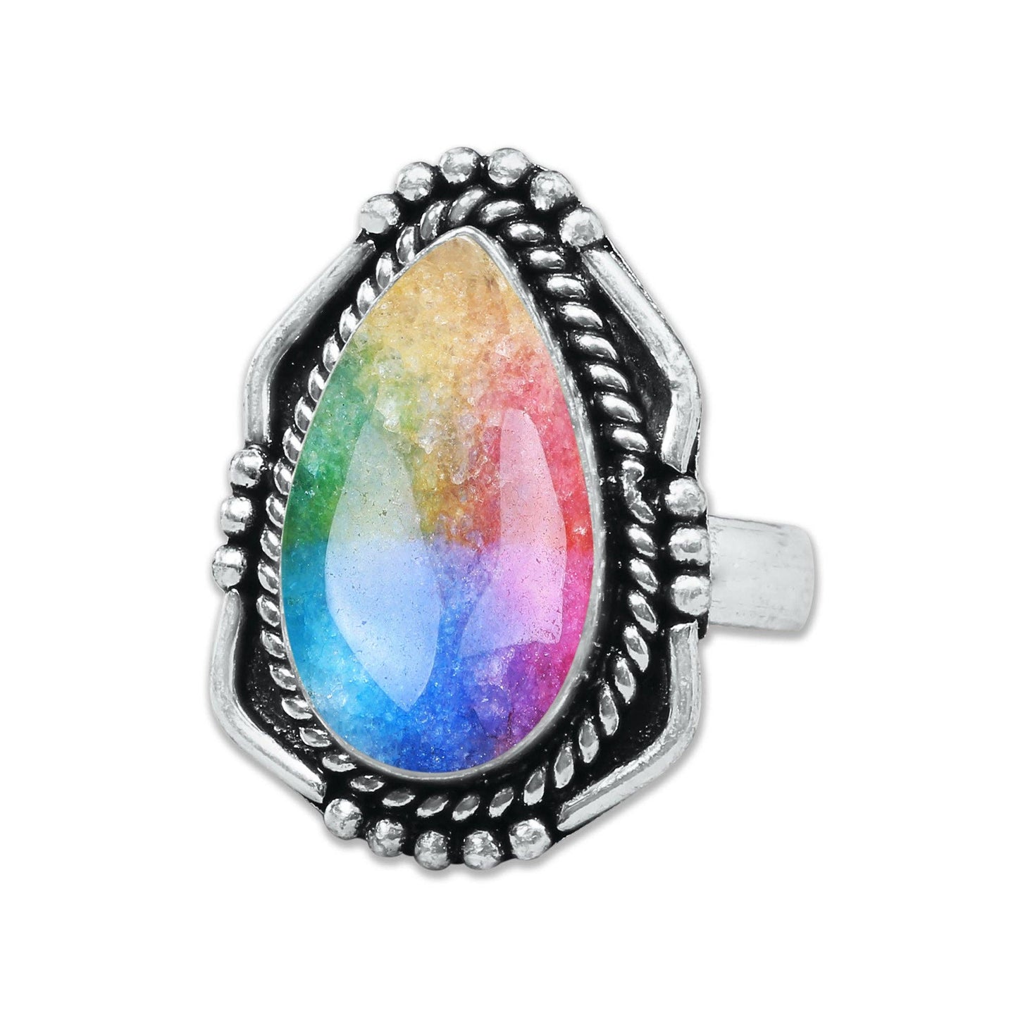 Rainbow Quartz Rings 🌈 Handmade & Silver-Plated, Colored Semiprecious Gemstone (US Sizes 6–10)