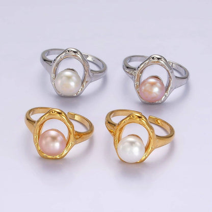 14K Gold Filled White or Pink Pearl Open Oblong Ring ☆ Gold or Silver