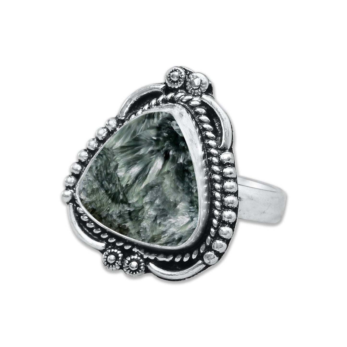 Seraphinite Rings – Handmade, Silver-Plated ☆ Angelic Green Gemstone