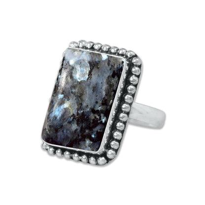 Larvikite Rings ☆ Norwegian Moonstone ☆ Handmade, Silver-Plated