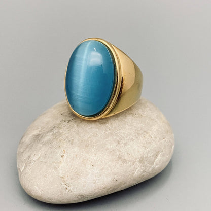 Gemstone Signet Ring☆ 18k Gold Plate Stainless Steel ☆ Tiger Eye ☆ Malachite