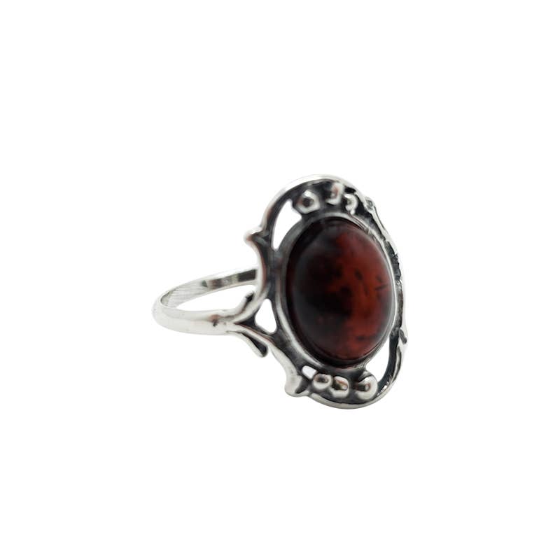 Cherry Amber Sterling Silver Ring